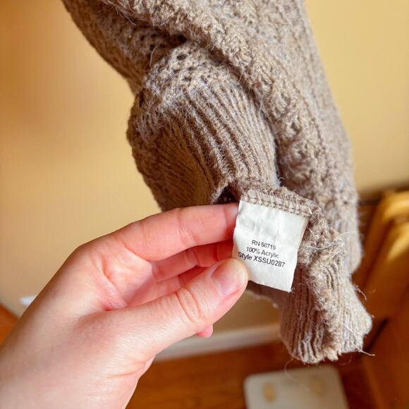 Macy's NY Collection Taupe Short Sleeve Open-Knit Cowl Neck Sweater 🩶 - Picture 5 of 5